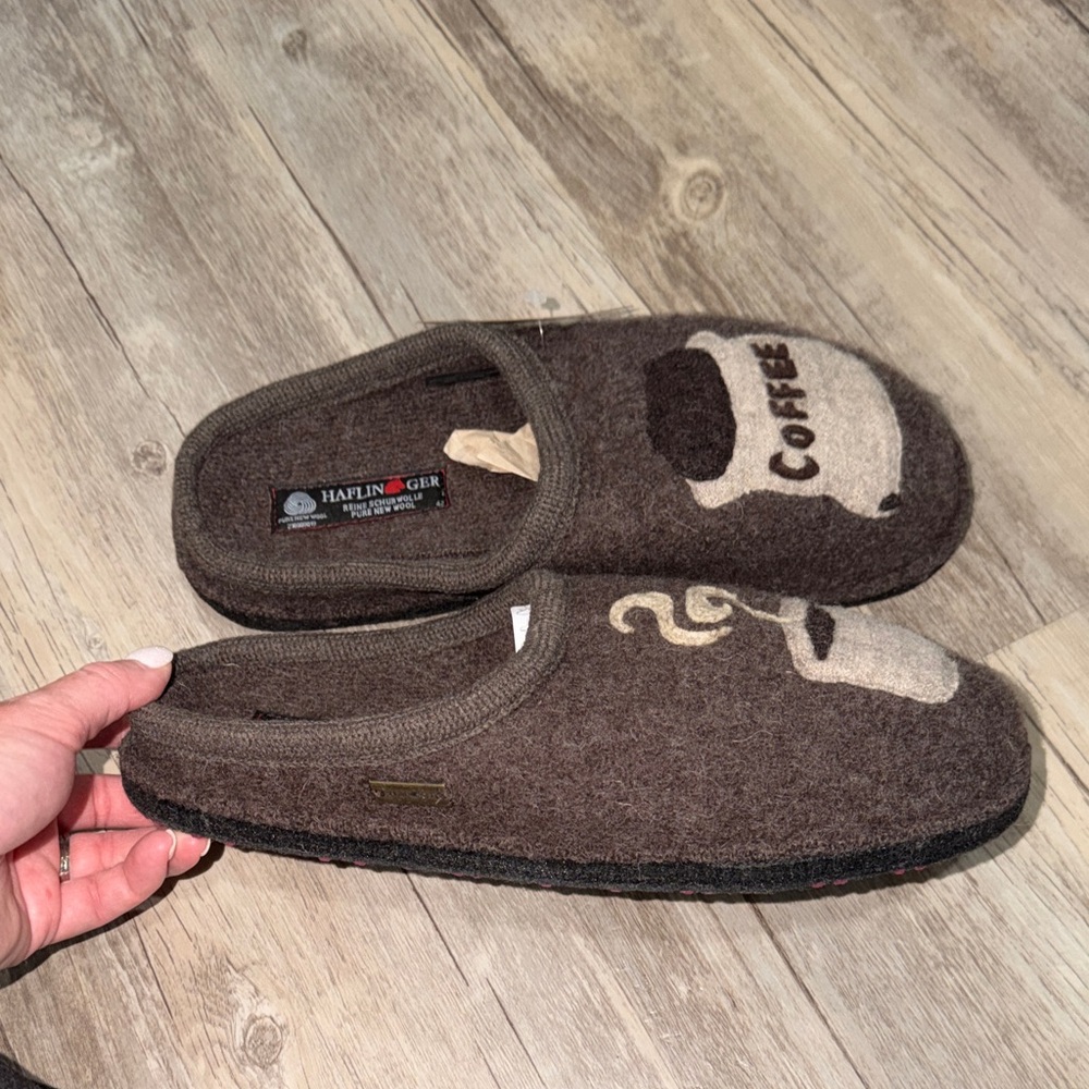 Haflinger Brown Wool Coffee Cup & Jar Slip-On Clogs